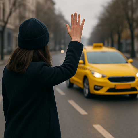 Frau ruft Taxi